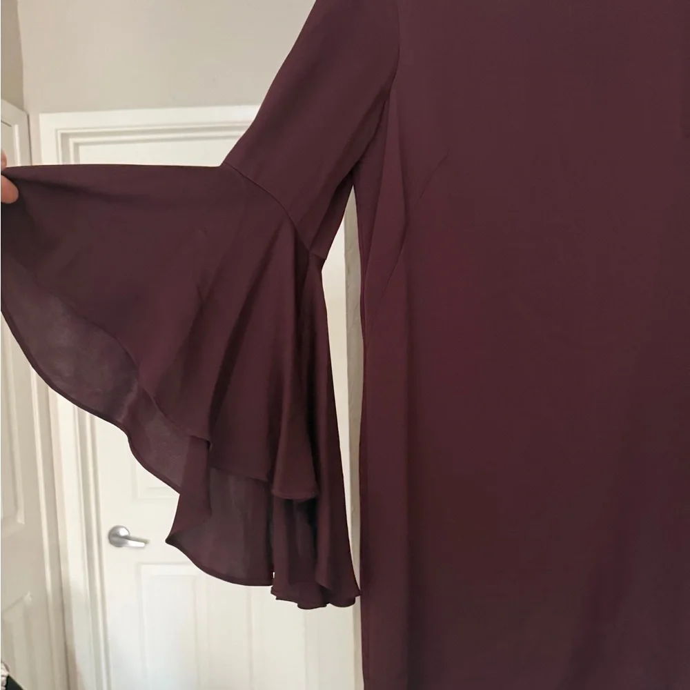 MILLY Silk Dress Ruffle Bell Sleeve Shift Dress Size 4 Plum Purple Mini Cocktail - Picture 8 of 10